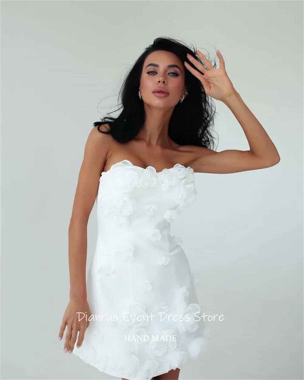 เดียนรูโอชุดราตรีลายดอกไม้ 3 มิติเหนือเข่าสง่างามชุดเดรสคืนสู่เหย้าทรงบอดี้คอน กลามูรัสค็อกเทลชุดที่กำหนดเอง