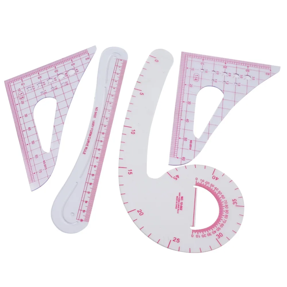 4pcs Durable Plastic Curve Ruler High Accuracy Multifunction Pattern Ruler Sewing Ruler Clothing Design