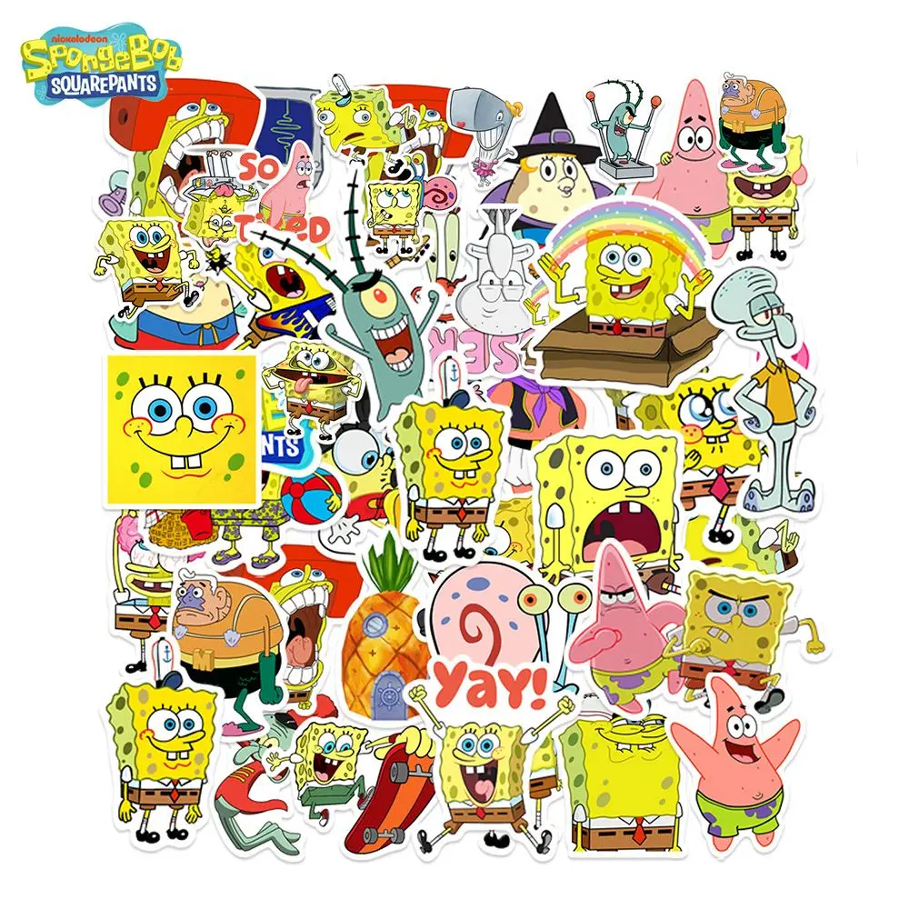 50 pegatinas de vinilo de Bob Esponja con licencia oficial, pegatinas de tentáculos de alta calidad para botellas de agua, calcomanías impermeables para bricolaje