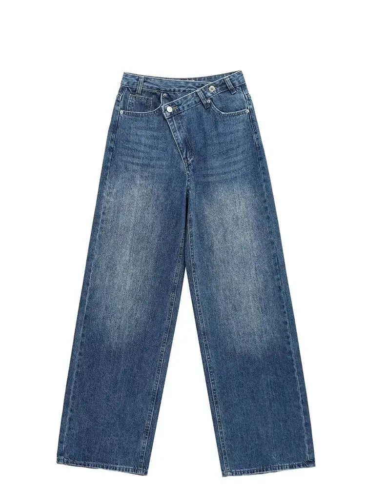 2025 Jeans a gamba larga dimagranti da donna vintage Pantaloni larghi a vita femminile alla moda Pantaloni da pendolarismo High Street