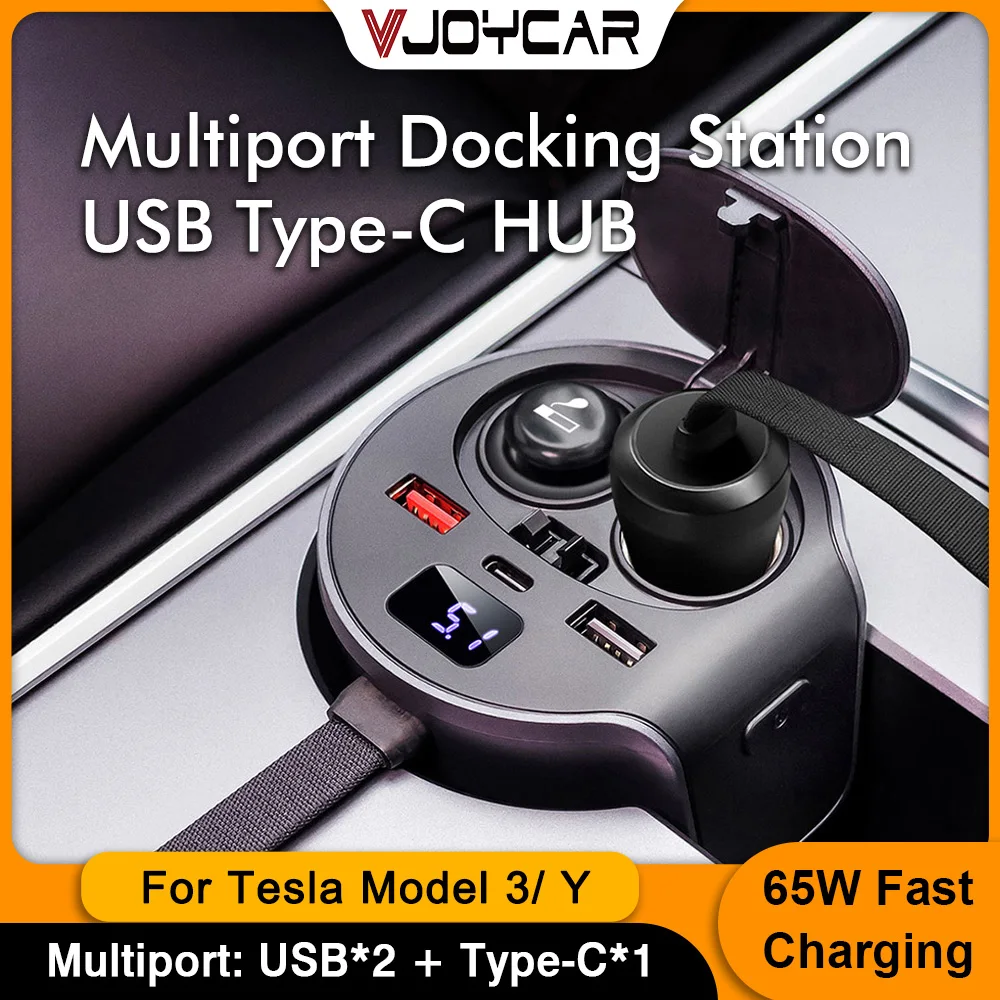 

New Arrival Intelligent Multiport Docking Station for Tesla Model 3 Y USB Type-C HUB 65W Fast Charger Accessories