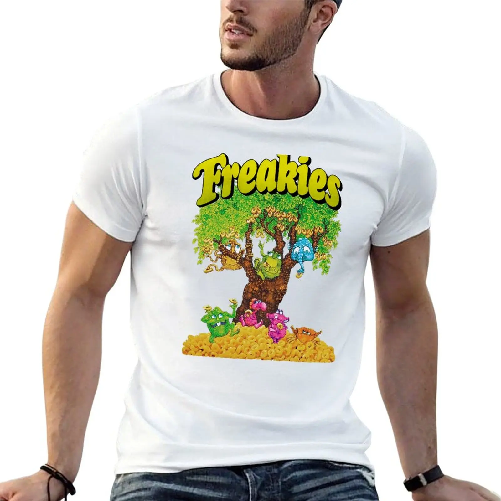 All The Freakies Cereal Characters, Their Freakies Tree, and The Freakies Logotype T-Shirt Regular Fit Plain Tee Shirt