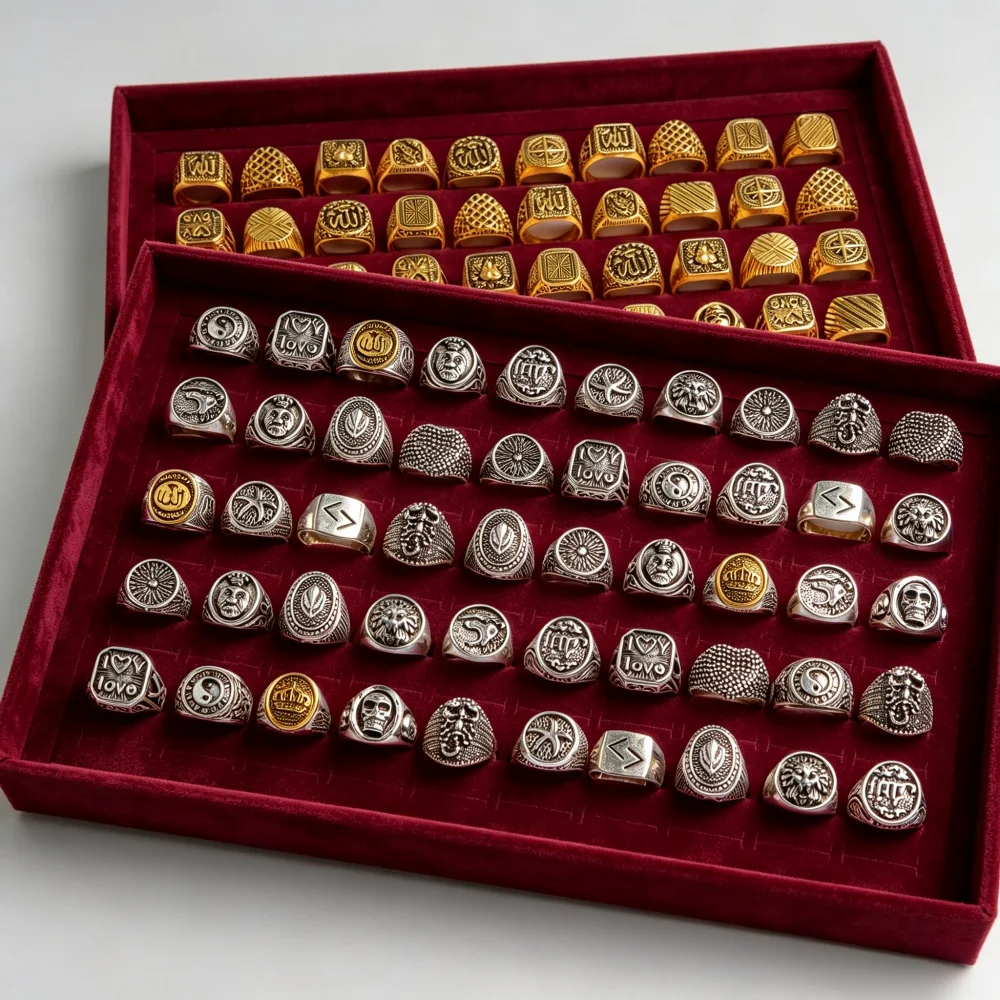 10/12/24/30Pcs Vintage Large Signet Rings Set For Men Women Punk Wide Band Finger Ring Engraved Mix Classic Jewelry Party Gifts