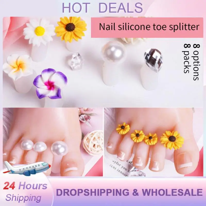 8pcs/Lot Soft Silicone Toe Separator Cute Daisy Heart Shaped Nail Art Professional Toe Separator Finger Foot Nail Manicure Tools