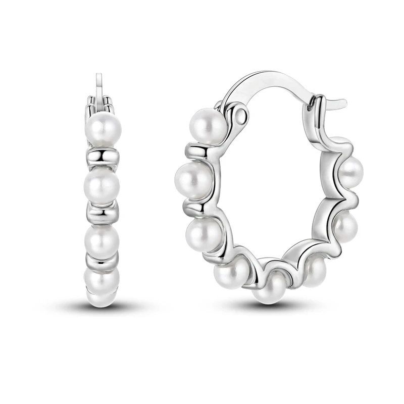 925 Sterling Silver Earrings Women Sparkling Flower Shaped Pearl Hoop Earring For Anniversary Wedding Jewelry Gifts