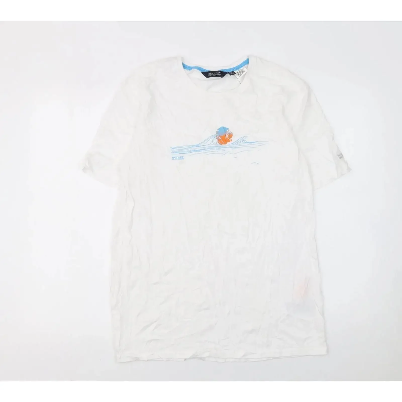 Camiseta Regatta Great Outdoors para Hombre, Blanca, con Gráficos, Estilo Playero Vintage, Lavada, Streetwear, Ligeramente Holgada, para Uso Diario