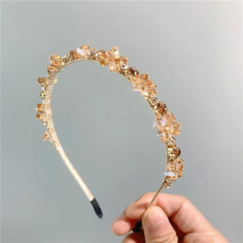 Fashionable Girl Geometric Shiny Crystal Metal Texture Hair Hoop High Quality Elegant Style Pressure Hair Hoop Headwear