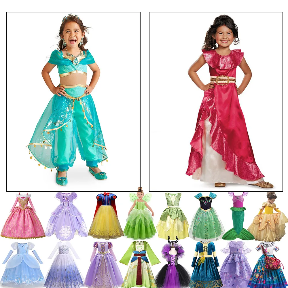 

Kids New Year Party Dress up Princess Jasmine Costume Disney Fancy Cinderella Mermaid Ariel Cosplay Girls Carnival Purim Vestido