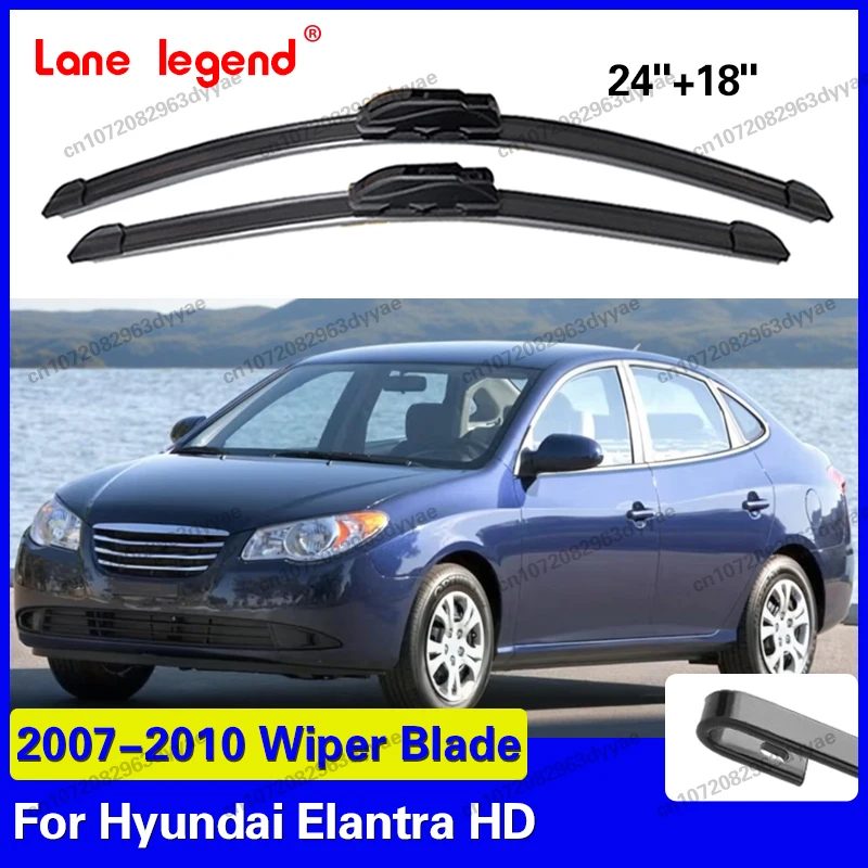 

For Hyundai Elantra HD 2007 2008 2009 2010 Car Front Wiper U-Shape Soft Rubber Boneless Wiper HD Silent Durable Wiper 24"+18"