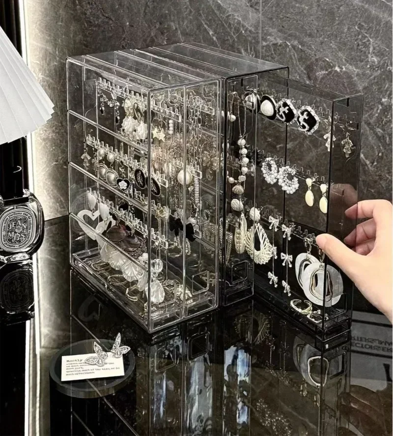 Transparent Jewelry Organizer Box Vertical Pulling Jewelry Box Dustproof Display Stand High-capacity Storage Hanging Accessories