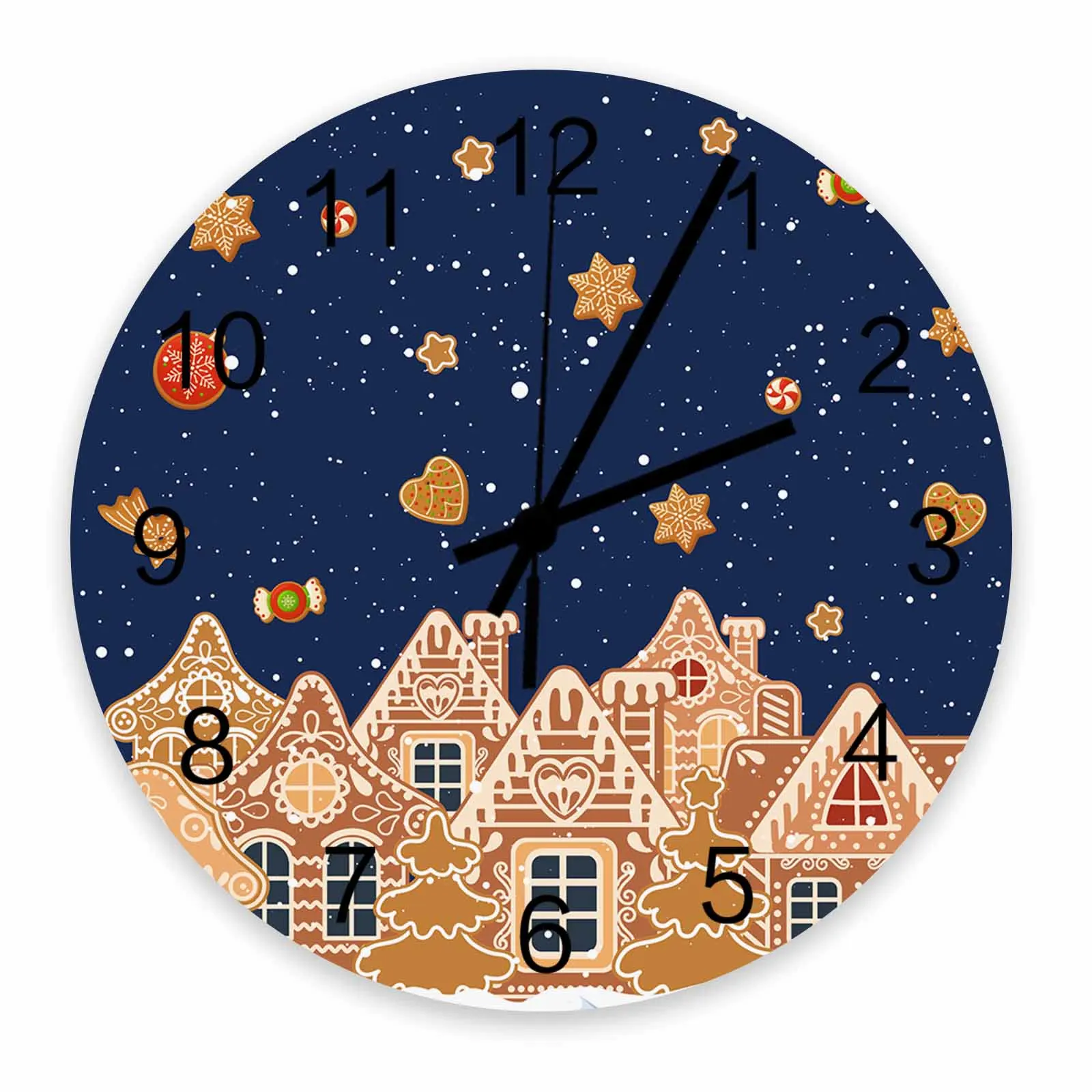 Gingerbread Snowman Christmas Tree Gift Wall Clock Large Modern Kitchen Dinning Round Wall Clocks Bedroom Silent Hanging Watc