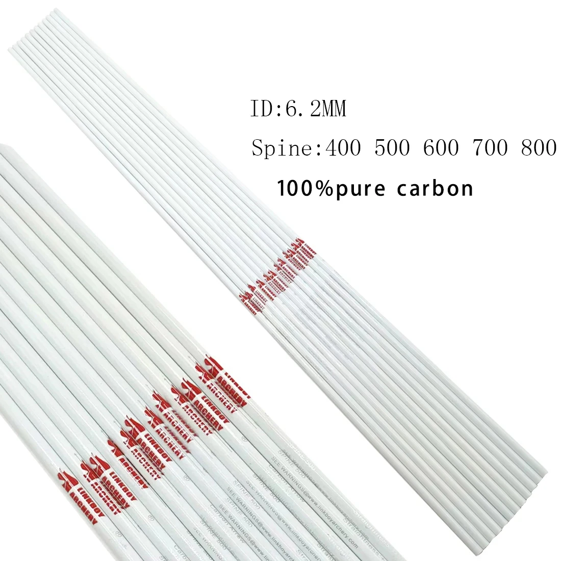 12pcs Linkboy Archery White Pure Carbon Arrows Shaft ID 6.2mm Spine 400-800 Compound Recurve traditional Bow Shooting Hunting