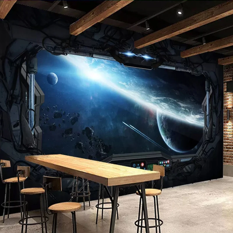 Custom 3D Photo Wallpaper Cosmic Space Cabin Spacecraft Wall Painting 3D Restaurant Hotel Internet Gaming Room Mural Wall Paper