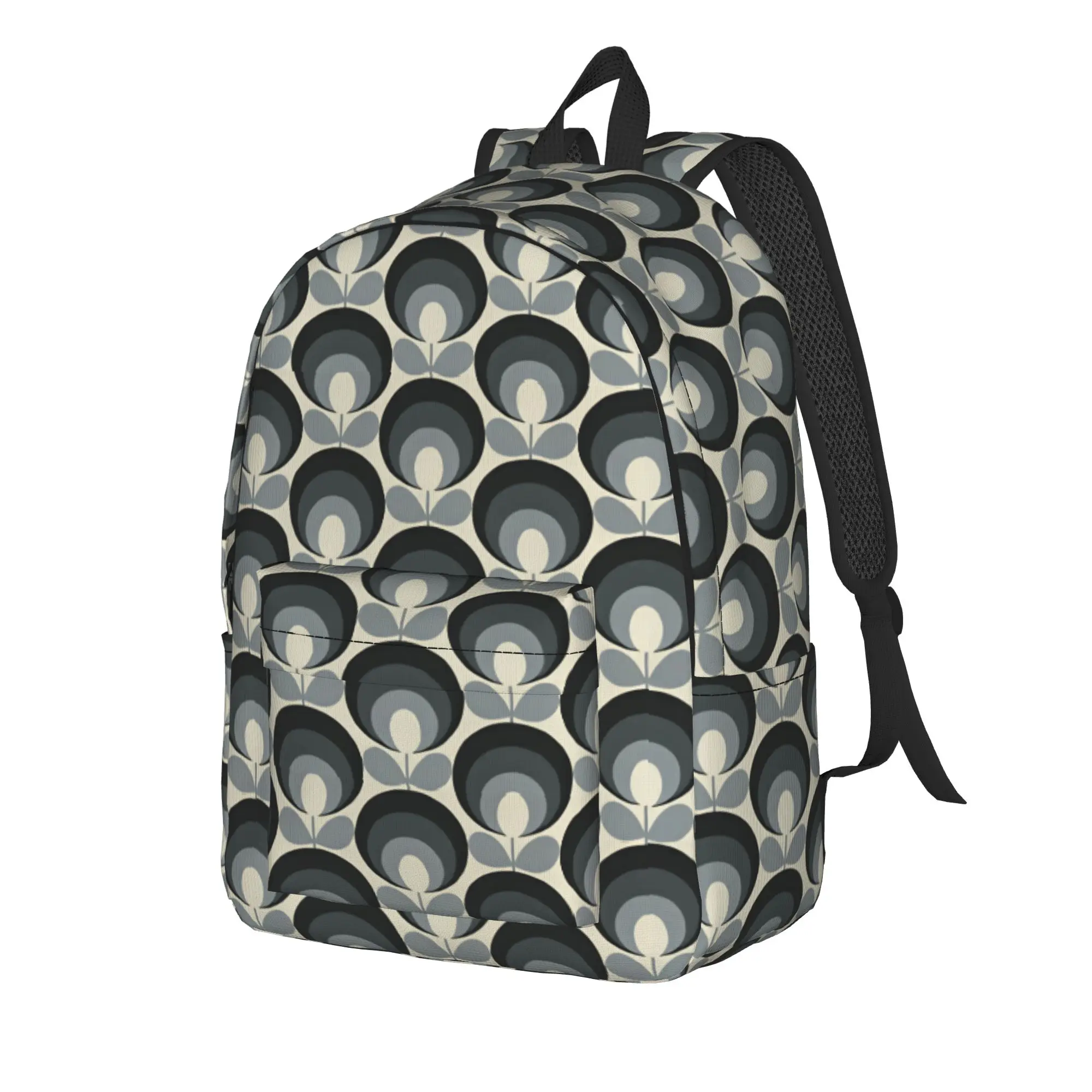 Grayscale Layered Circle Tulip Geometric Seamless Pattern Backpack Women Men  Print Backpacks Polyester Streetwear School Bags