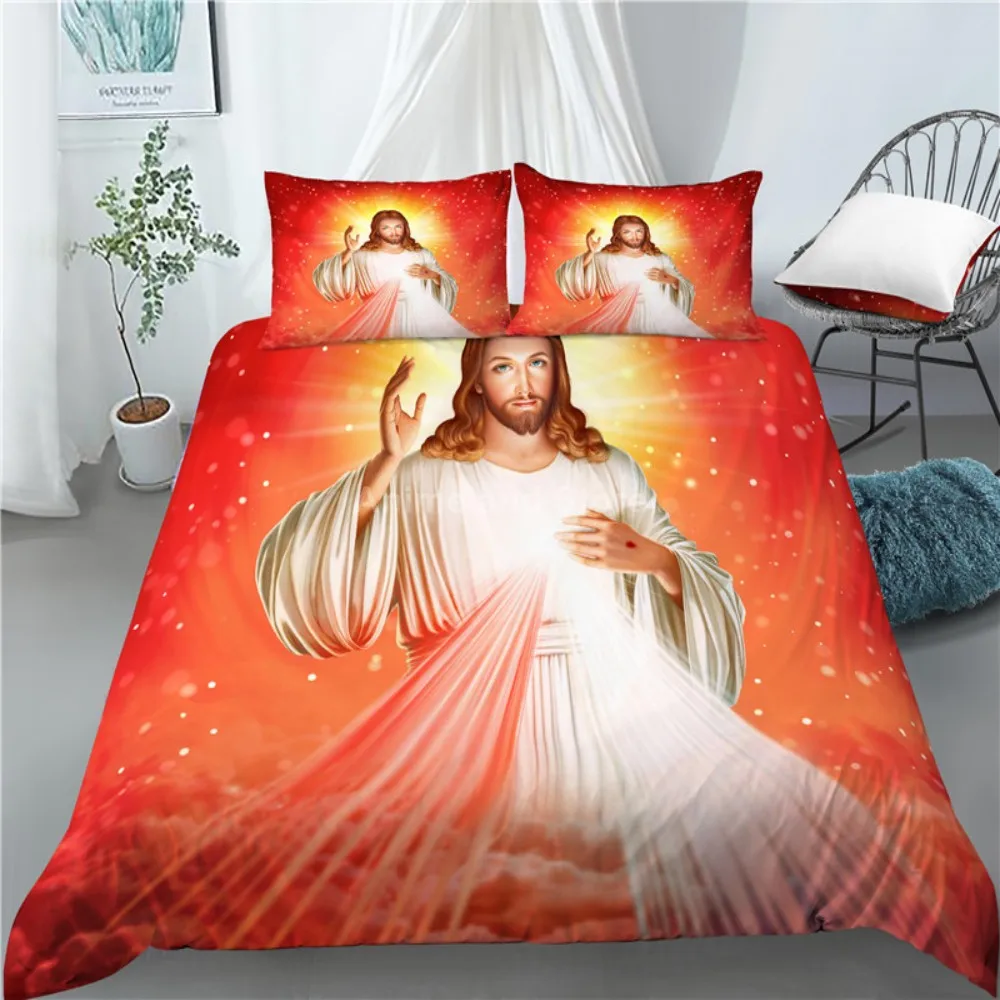 Imagem -02 - Deus Jesus Religião Conjunto de Cama Colcha de Linho Conjuntos de Capa de Edredão Tecido Doméstico Decoração de Casa Gêmeo Solteiro Rainha King Size Moda 3d