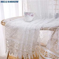 American Embroidered Curtains Sheers for Living Room White Gray Tulle for Bedroom Kitchen Luxury Drapes Window Screens panel