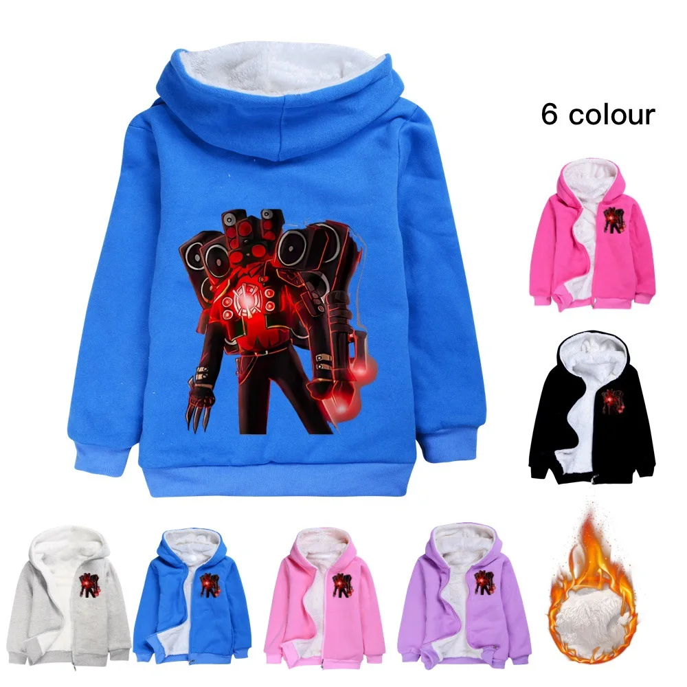 Skibidi Toilet Fleece Jacket Boy Hoodie Children's Clothing Girl Hooded Warm Jacket Zipper Windbreaker Baby Children Jacket