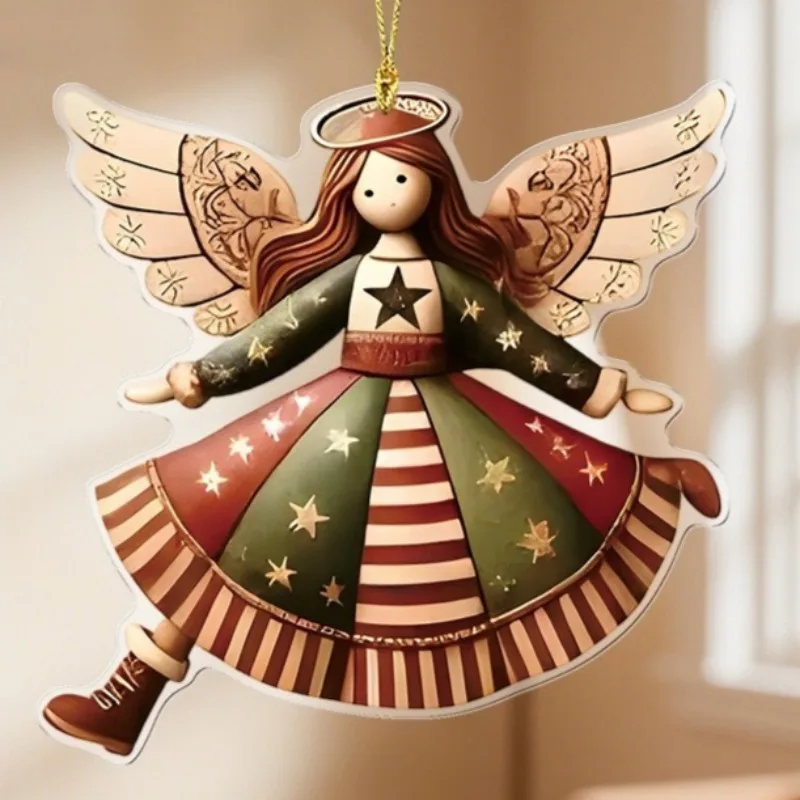 4PCS Cute Winged Angel Acrylic Car Charm Ornament Hanging Pendant Car Rearview Mirror Gift for Christmas Birthday Valentine Day