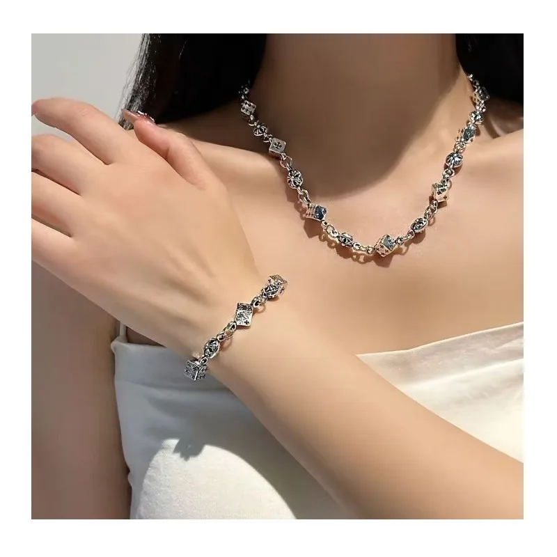 

Cool Retro Babes Dice Cross Necklace Trendy Men and Women Couple Cuban Chain Collarbone Chain Bracelet Sweater Chain