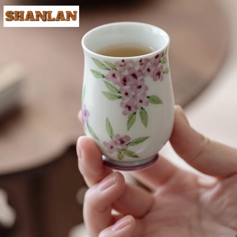 

2 шт./лот, ручная роспись, фиолетовая гортензия, роскошная чайная чаша, кувшин для воды, чашка для дегустации чая, чашка для запаха, чашка Chazhan Master для чая 75 мл