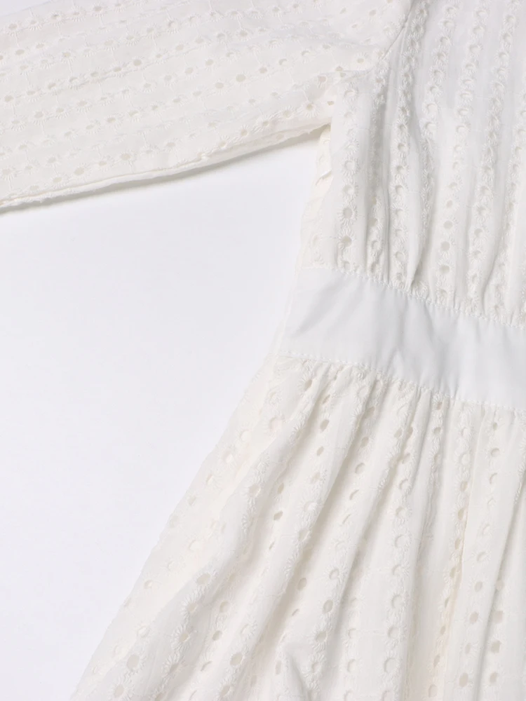 VGH-Robe Patchwork à Volants Épissés et Découpés pour Femme, Couleur Unie, Revers, Manches sulf, Taille Haute, Simple Boutonnage