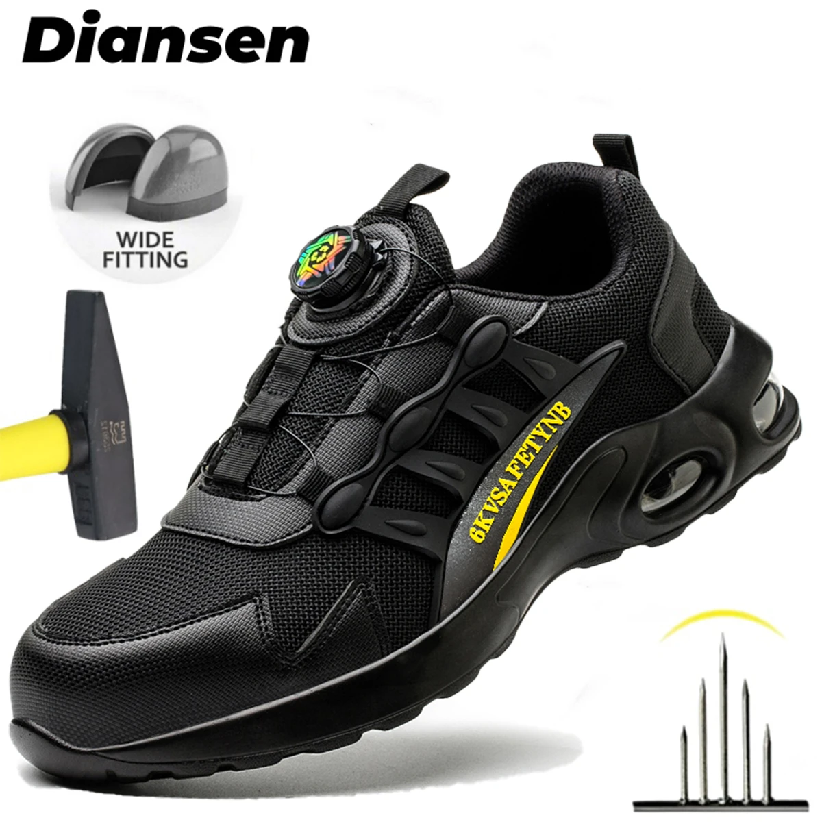 Rotary Button Safety Shoes Men Steel Toe Sneakers Puncture Proof Work Safety Boots Anti-smash Boots Air Cushion Sport Work Shoes