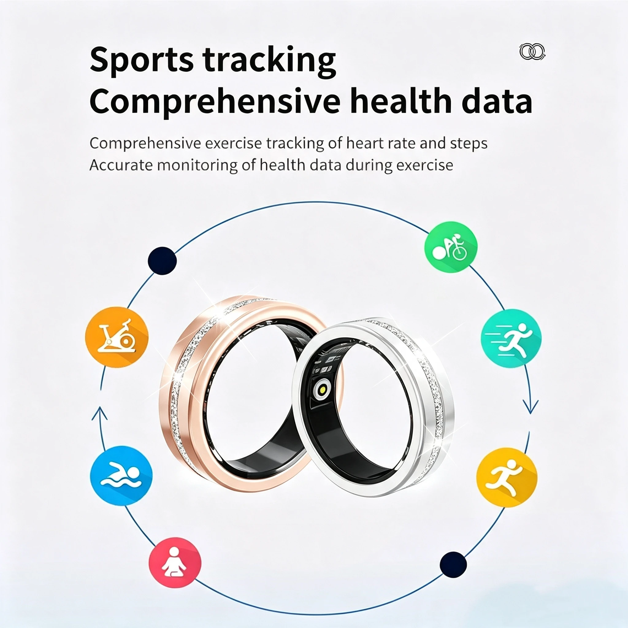 Diamond Fashion Smart Ring for Women with Heart Rate Monitor IP68 Waterproof Fitness Ring with Sports Pedometer Health TrackerV6