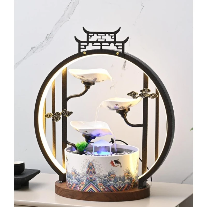 

Modern living room fish tank, light luxury flowing water ornament, circulating water, office desktop, opening, housewarming