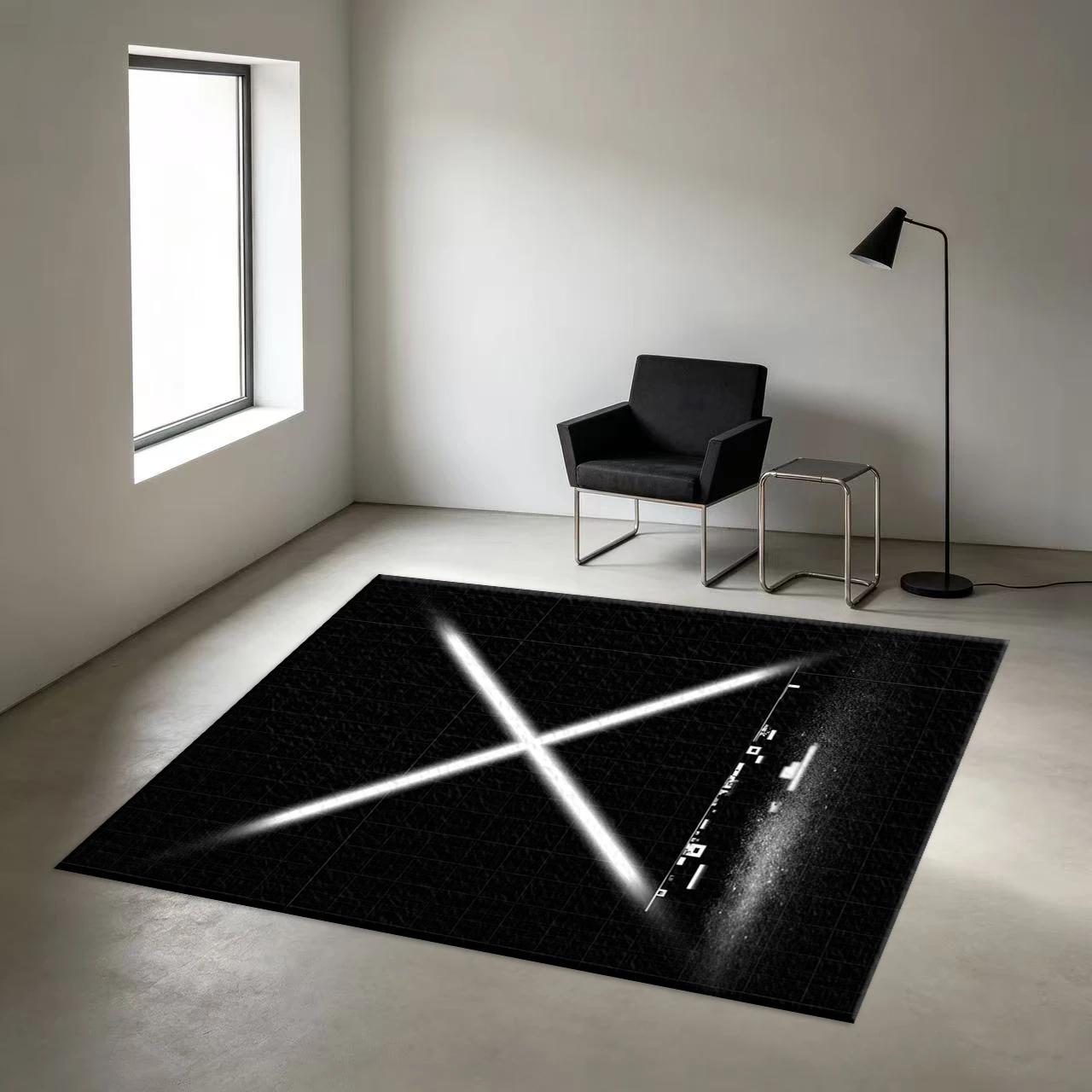 Black Grid Luminous X Abstract Technology Carpet Modern Network Non-Slip Floor Carpet