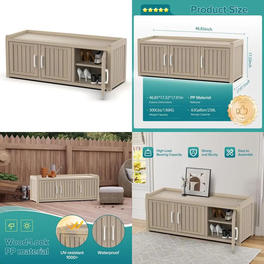 

DRATO Indoor Outdoor Shoe Storage Cabinet,Waterproof Shoe Cabinet with Adjustable Shelves,Multifunctional Resin Storage Bench fo