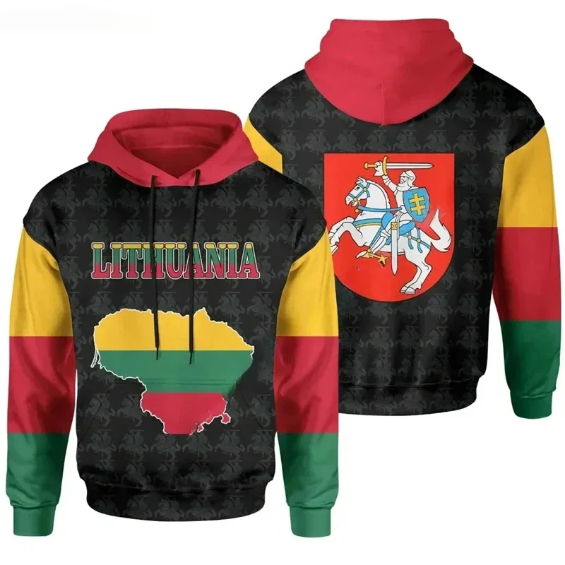 Lithuania Flag 3D Print National Emblem Hoodie Men Long Sleeve Pullover Sweatshirt Hooded Tracksuits Outwear Coat Male Clothes