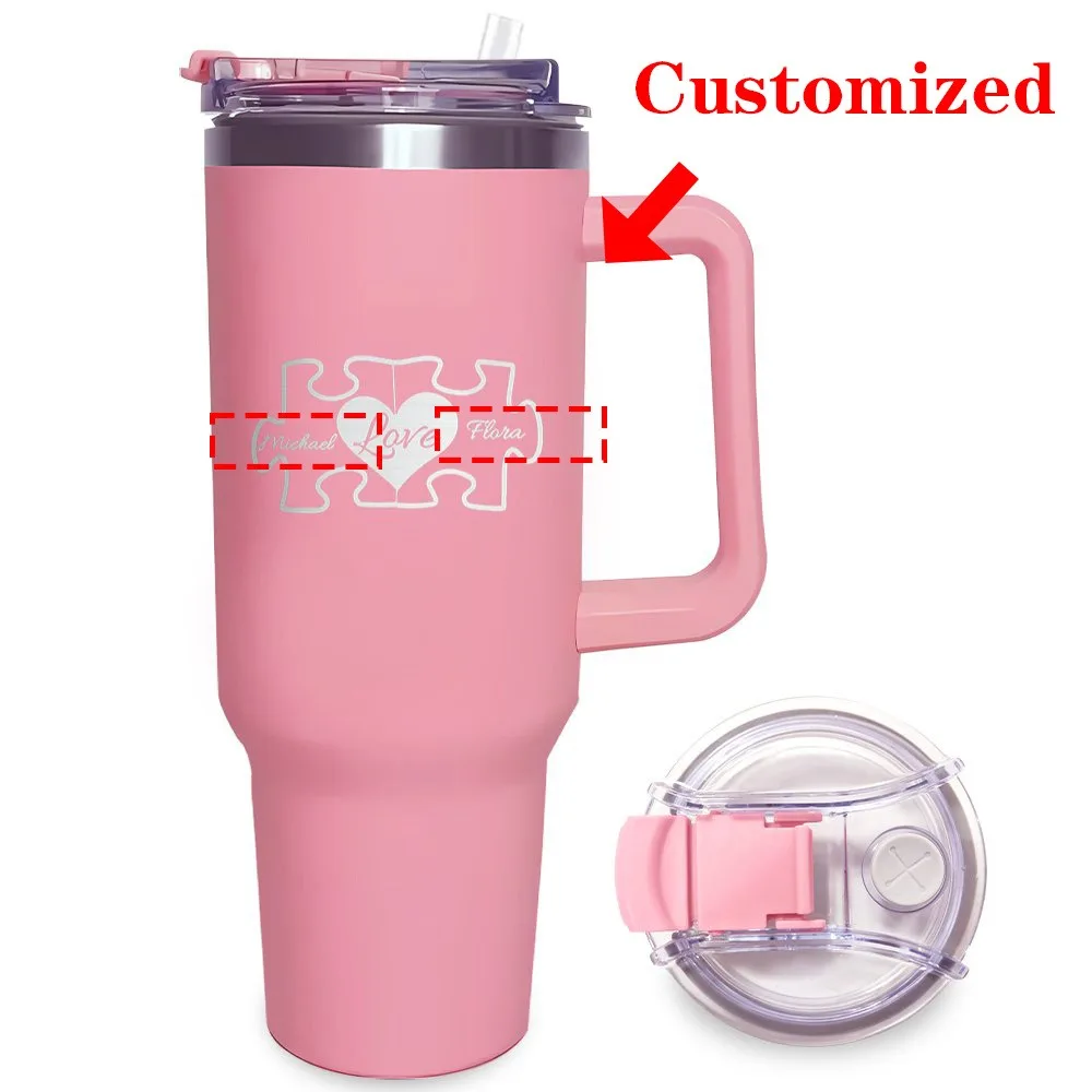 

Custom 40oz Stainless Steel Tumbler with Handle Straw, Valentine's Day Gift for Couple Husband Wife, Anniversary Love Present