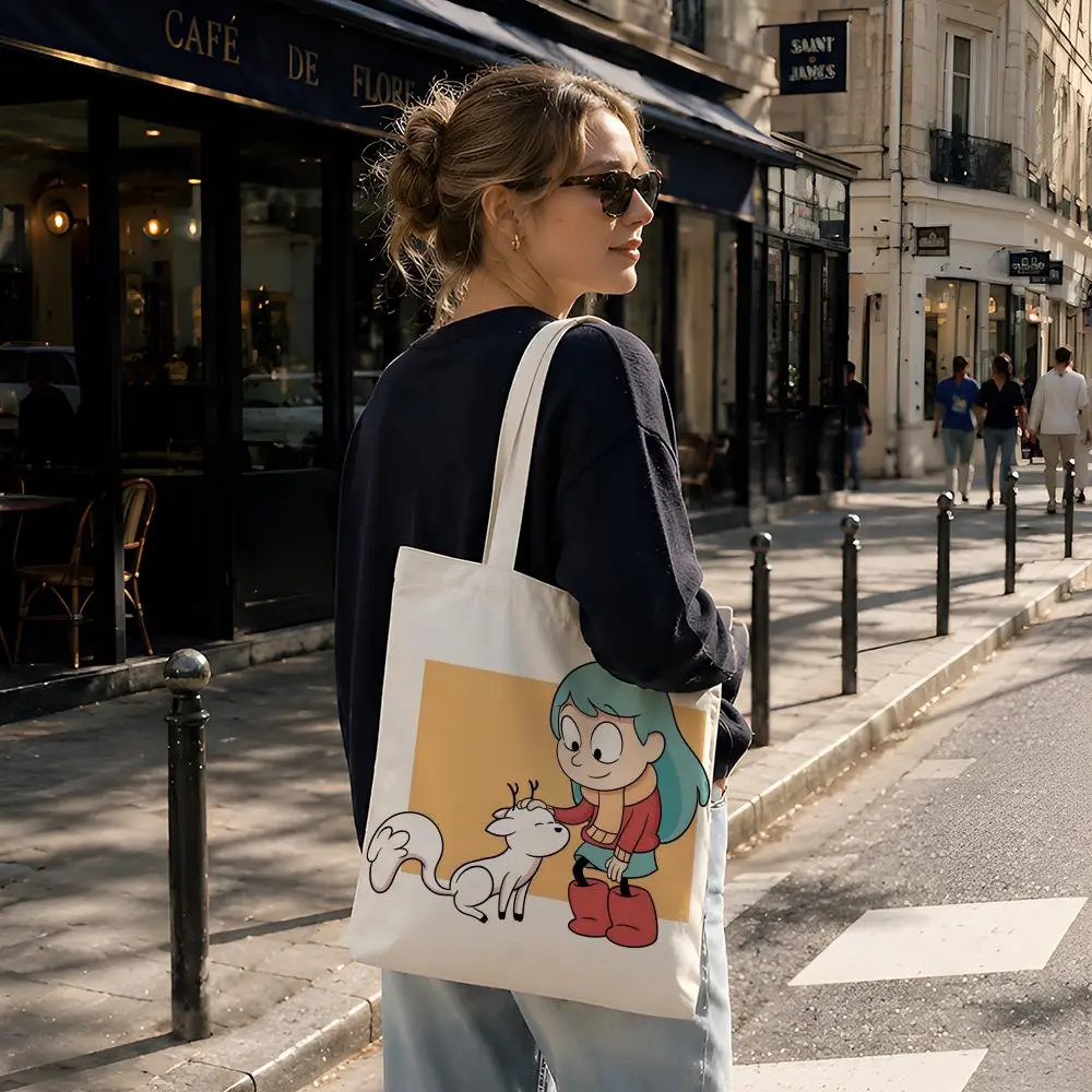 Cartoon H-Hilda Storage Bags Reusable Canvas Tote Suitable for School Class Commuting Shopping as Gifts