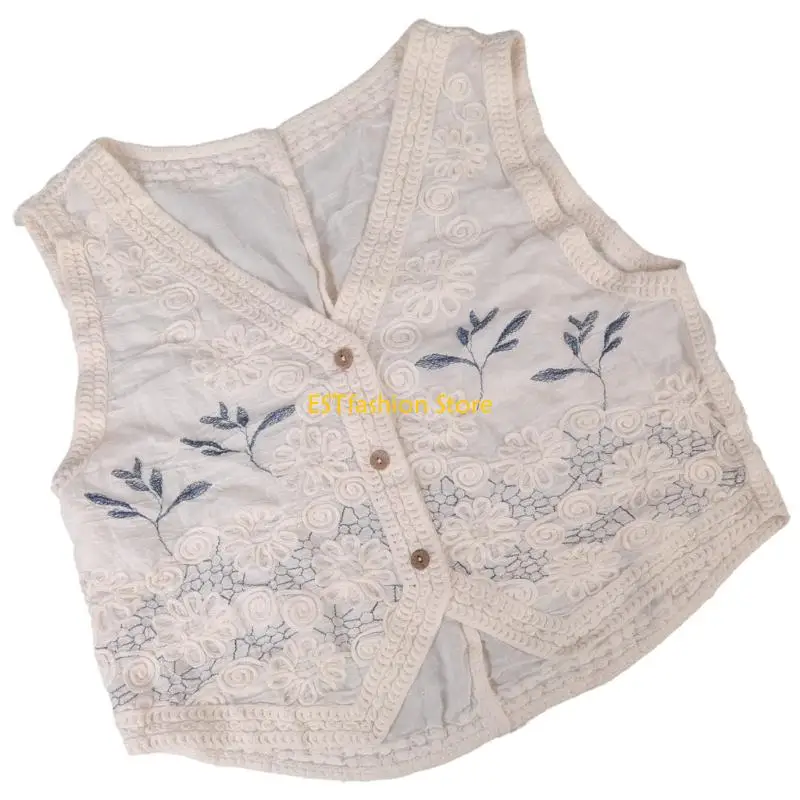 Y5GC Embroidered Cotton Vest For Women Sleeveless Top For Casual Or Beach Wear