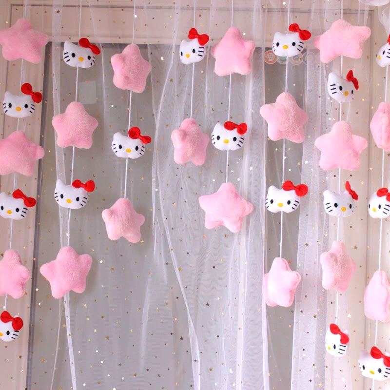 Kawaii DIY Pink Star Holle Kitty Door Curtain Velcro Punch-free Door Curtain Decoration Bedroom Door Curtain Harajuku Cute Girl