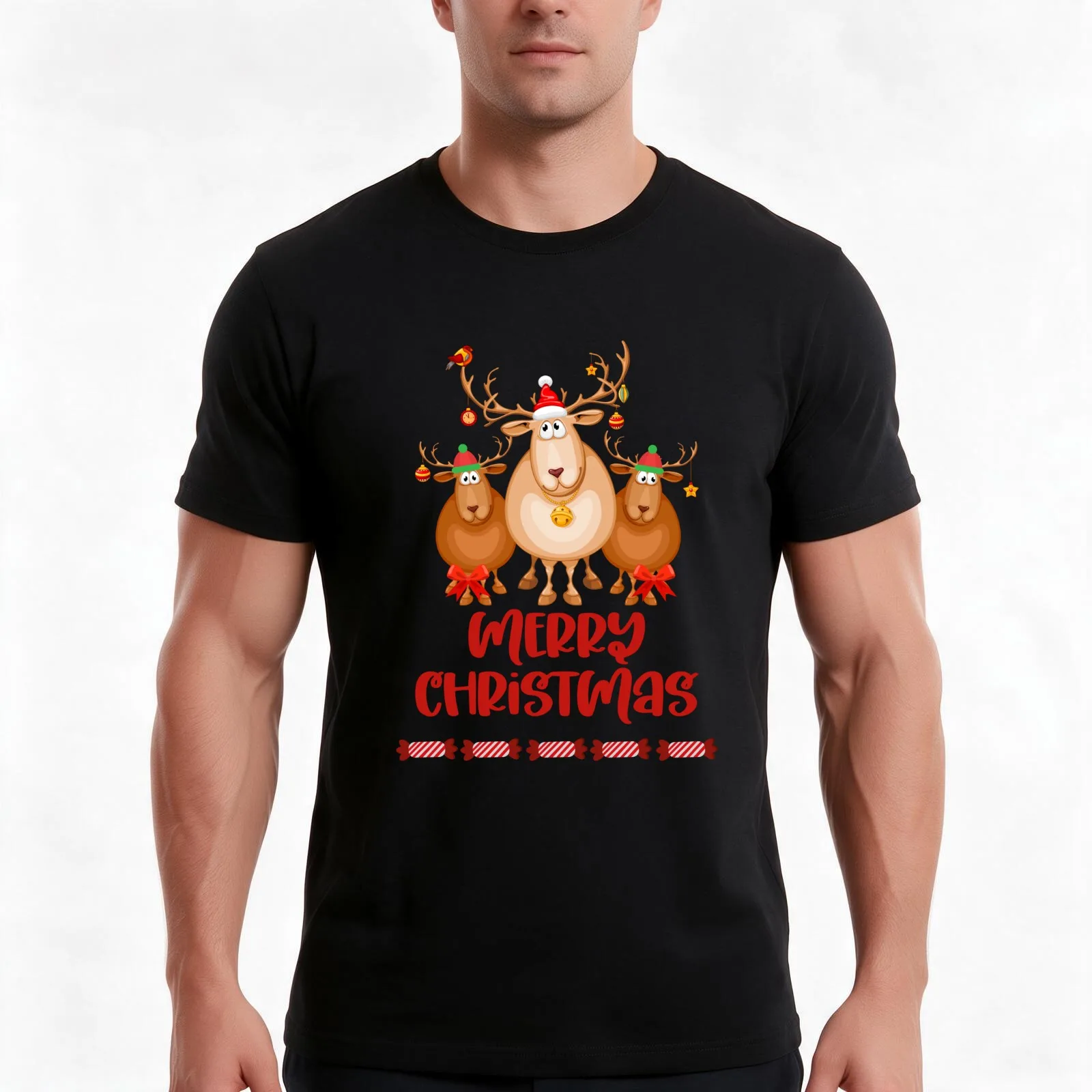 Christmas reindeer T-Shirt, Summer Casual Cotton Tee, Oversized Streetwear Tops, Vintage Graphic Print, Loose Fit Short Sleeve