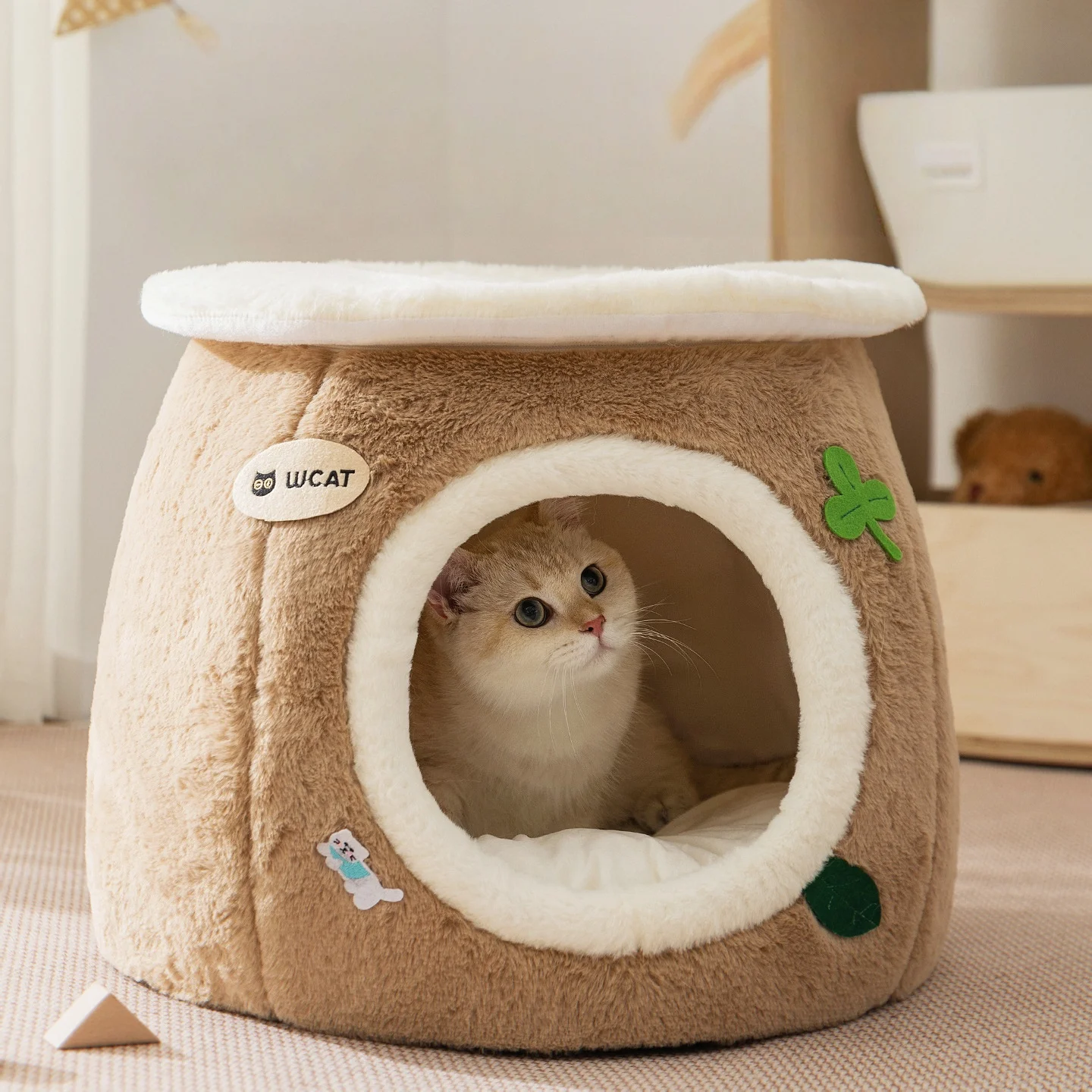 

Foldable Plush Pet House Soft Long Plush Kitten Lounger Cushion Small Dogs Tent Cave Beds for Cozy Cat House Mat Supplies