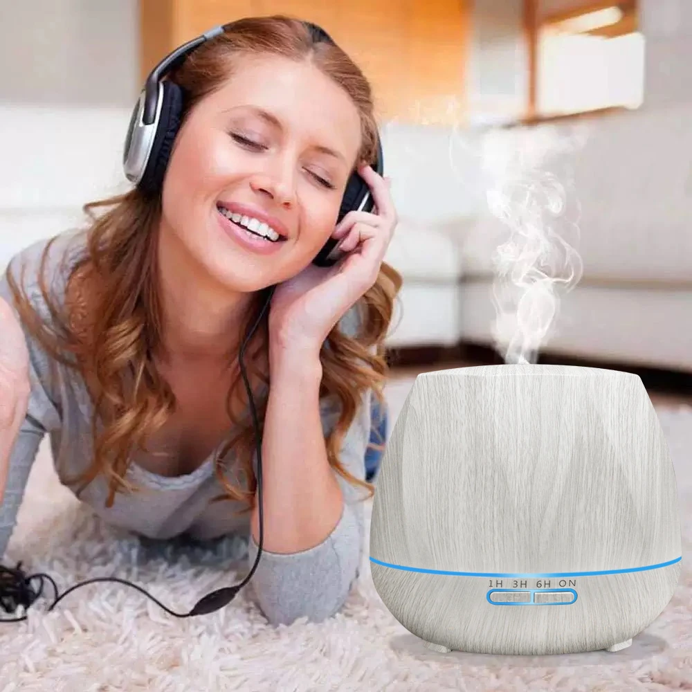

White Wood Grain Humidifier with 7-Color LED Improves Sleep & Relieves Stress