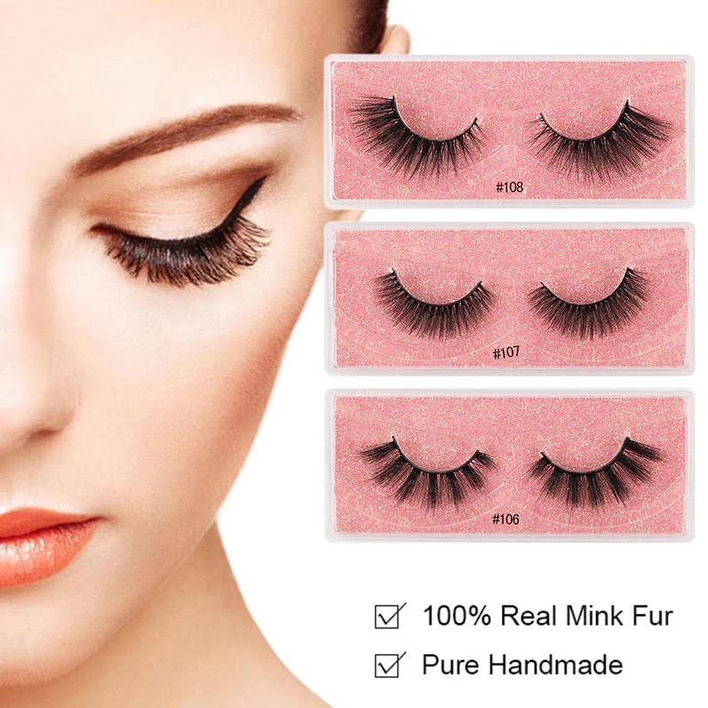 1 คู่ขนตาปลอม 3D Mink Lashes Fluffy Wispy Natural Cross Eyelash Extension ขนตาปลอมแต่งหน้าเครื่องมือ