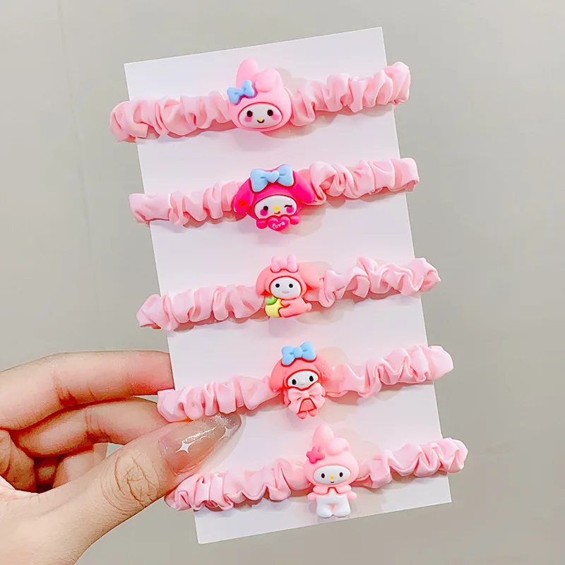 5pcs Sanrio Kuromi Cinnamoroll Decorative Hair Loops Lovely Elastic Hair Ties Cute Ponytail Holders For Women And Girls Wear