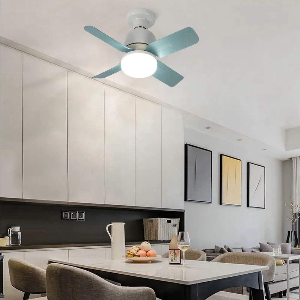 Kleiner Deckenventilator mit E27-Fassung und Fernbedienung, 14 W LED-Ersatzglühbirne/Deckenventilator, dimmbar, für Garage, Küche, Schlafzimmer