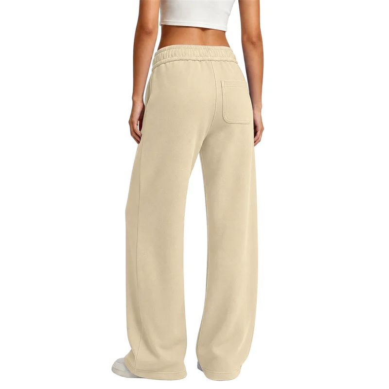 NEUE einfarbige Damen-Sweatpants, lässig und bequem, Damen-Hose mit Kordelzug, gerade geschnitten, lockere, lässige Hose mit Kordelzug, weites Bein – Detail 14