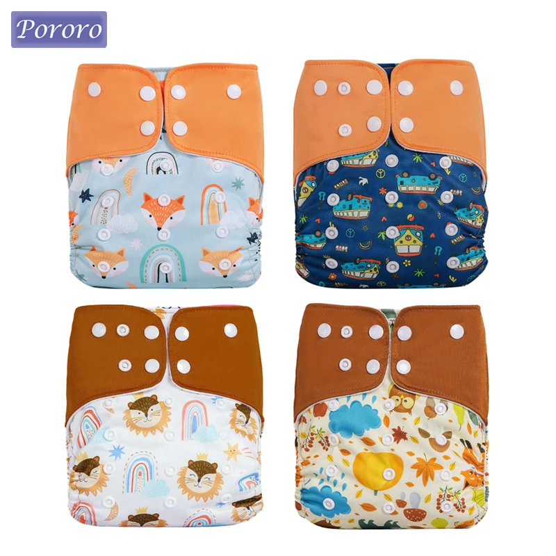 

4pcs/Set Washable Eco-Friendly Cloth Baby Diaper Reusable Adjustable Diapers Cloth Nappy Cover Ecological Diaper Fit 3-15kg Baby