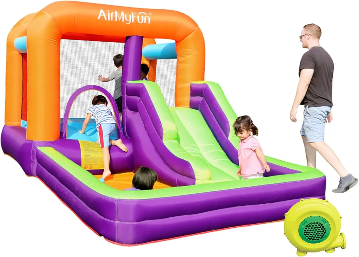Dmuchany domek do skakania dla dzieci w wieku 3-6 lat, dmuchany zamek dla maluchów z dmuchawą, domek do skakania z piłkarnicą do użytku wewnątrz i na zewnątrz.