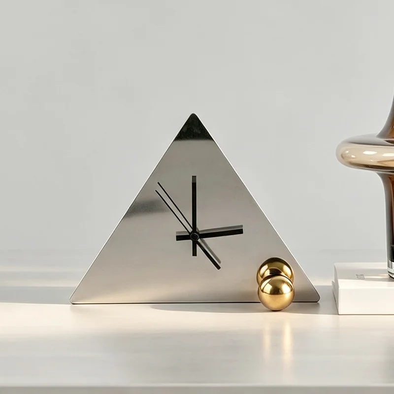 Metal Clock Ornament Triangle Clocks Decoration Living Room Decorative Clock Table Clocks Home Accessories Art Sculpture Crafts