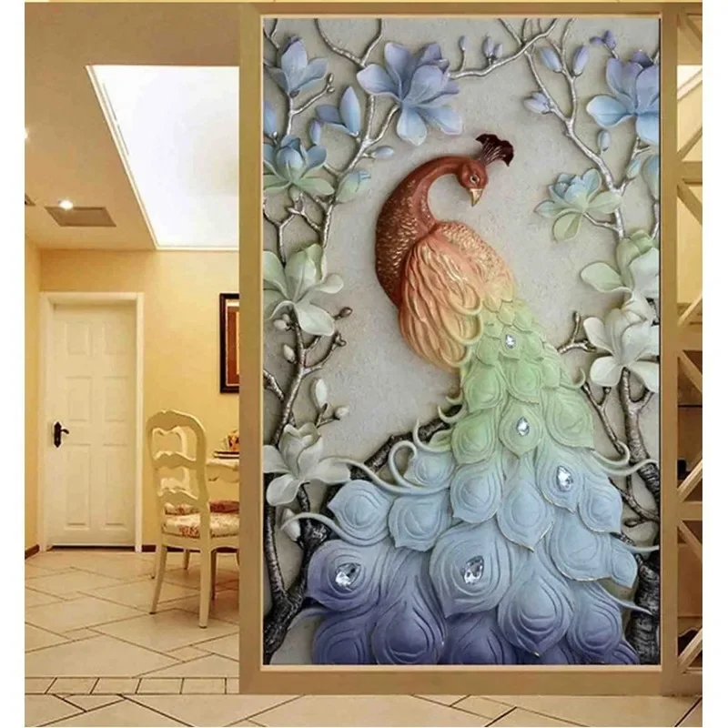 

DIY full Diamond Embroidery,Round Diamond Peacock magnolia Living room decoration rhinestone beads Diamond painting