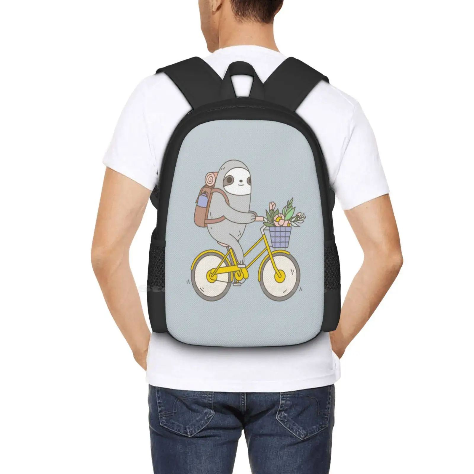 Biking Sloth Pattern Design Bagpack School Bags Biking Sloth Bike Sloths Funny Sloth Riding Bicycle Biking Animals Sloth