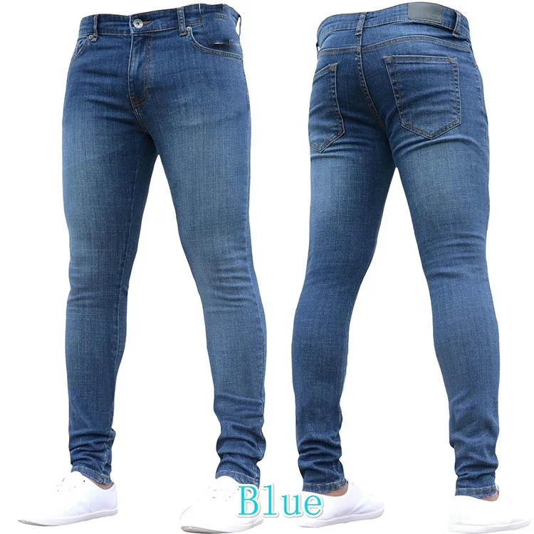 Men Jeans Pencil Pants Solid Color Mid Waist Slim Fit Pockets Slight Strech Spring 2024 Ankle Length Denim Casual Zipper