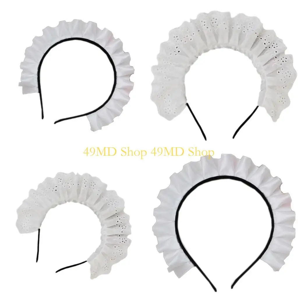 

49MD Cosplay Maid Hair Hoop Women Elegant Pleated Lace Makeup Headbands for Girl Stage Halloween Performances Headpieces