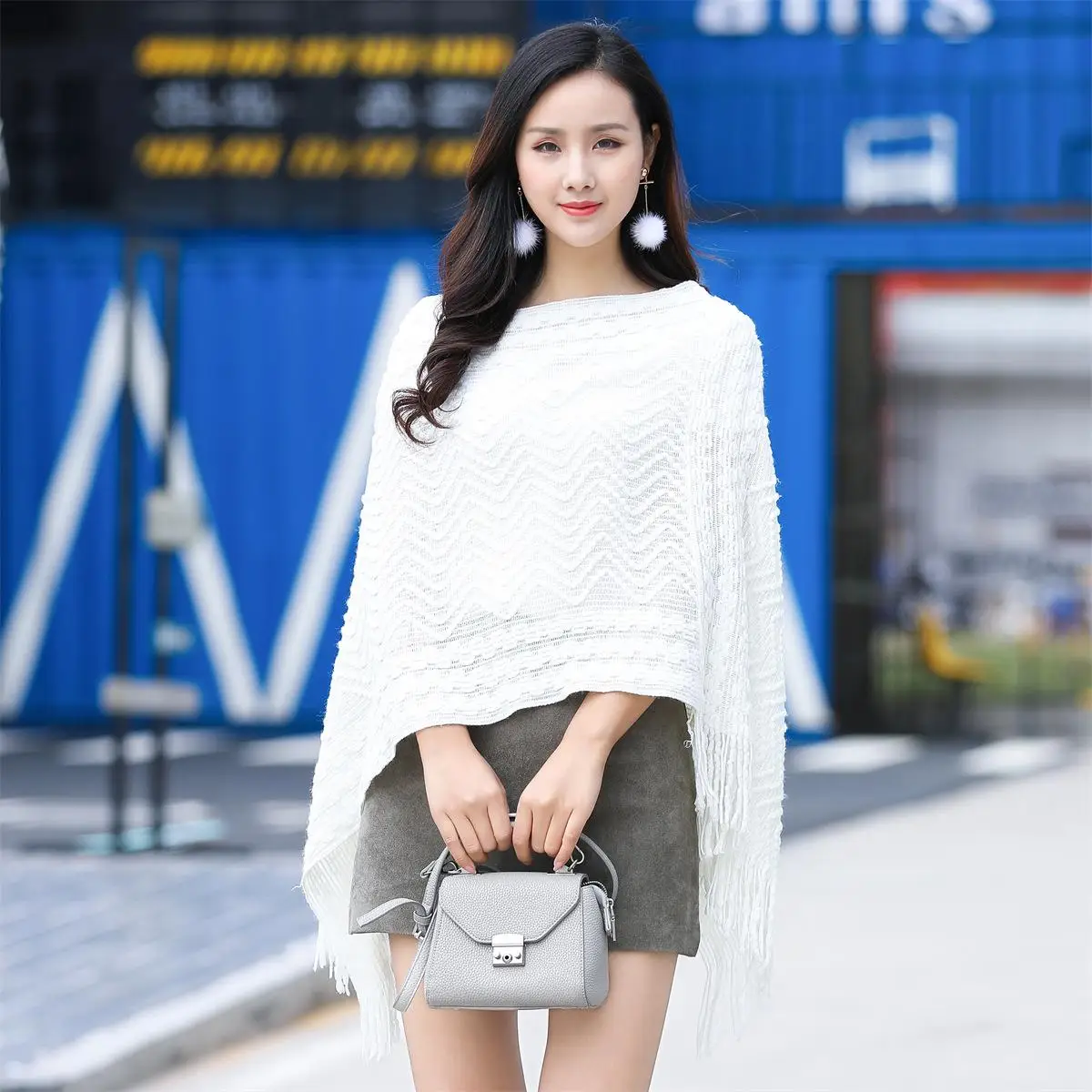 

Spring Autumn Winter Casual Knitted Shawl Coat Women's Overhead Sweater Cotton Fashionable Capelet Warm Color Scarf